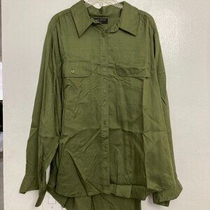 Lane Bryant Size 28 Olive Utility Button-Down Shirt